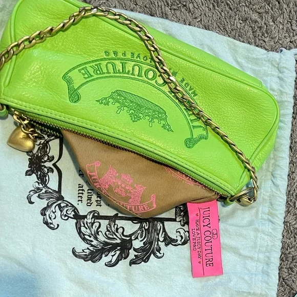Juicy Couture Y2K VINTAGE Neon Green small bag with Gold Chain